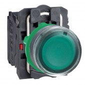 XB5AW3345; Кнопка зелёная с подсветкой 230В AC/DС, 1НО+1НЗ, без фиксации (в сборе)