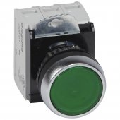 023759; Кнопка с потайным толкателем ∅ 22,3 Osmoz в сборе с подсветкой зеленый 230В