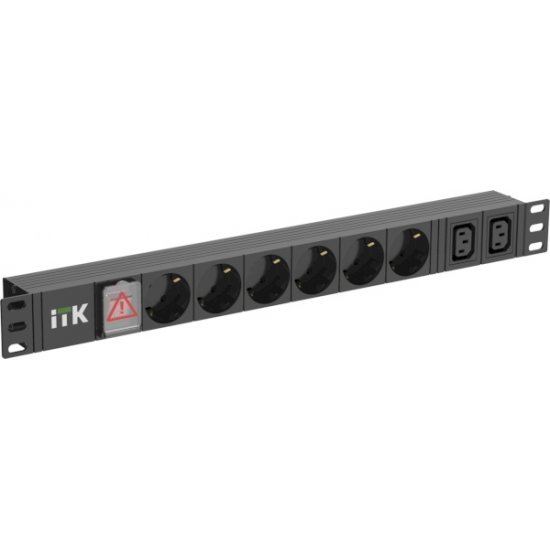 PH12-6D2C131-P; Блок PDU 6 розеток нем. ст. + 2 С13 LED 1U каб. 2м нем ...