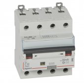 411185; Выключатель дифференциального тока DX³ 6000 10кА тип С 4P 400В 10А тип AС 30мА 4 модуля