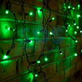 255-134; Гирлянда Айсикл (бахрома) светодиодная 4.8х0.6 м, черный провод, 230 В, диоды зеленые, 176 LED
