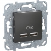 MGU5.418.12ZD; Накладка/вставка для розетки 2 USB зарядное устройство 2.1А Unica Top графит