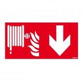 660876; Информационная табличка для аварийных светильников пожарный шланг стрелка вниз 310х112мм