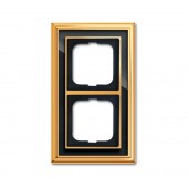 1754-0-4566; Династия Рамка 2 поста латунь полированная черное стекло