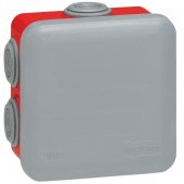 092015; Коробка распаячная Plexo с 7 сальниками прямого входа IP55 IK07 80x80x45 мм серый / красный RAL 7035/3000