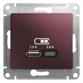 GSL001139; Розетка USB A+С, 5В/2.4А, 2х5В/1.2 А, механизм, баклажановый Glossa