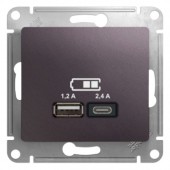 GSL001439; Розетка USB A+С, 5В/2.4А, 2х5В/1.2 А, механизм, сиреневый туман Glossa