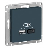 ATN000839; Розетка USB A+С, 5В/2.4 А, 2х5В/1.2 А, механизм AtlasDesign изумруд