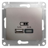 GSL001239; Розетка USB A+С, 5В/2.4А, 2х5В/1.2 А, механизм, платина Glossa