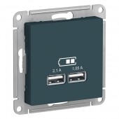 ATN000833; AtlasDesign Изумруд Розетка USB, 5В, 1 порт x 2,1 А, 2 порта х 1,05 А, механизм