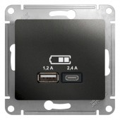 GSL000739; Розетка USB A+С, 5В/2.4А, 2х5В/1.2 А, механизм, антрацит Glossa