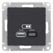 ATN001039; Розетка USB A+С, 5В/2.4А, 2х5В/1.2 А, механизм AtlasDesign карбон