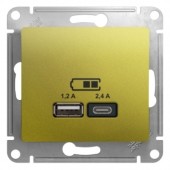 GSL001039; Розетка USB A+С, 5В/2.4А, 2х5В/1.2 А, механизм, фисташковый Glossa