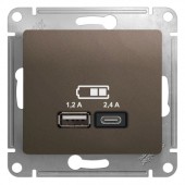 GSL000839; Розетка USB A+С, 5В/2.4А, 2х5В/1.2 А, механизм, шоколад Glossa
