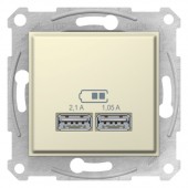 SDN2710247; Розетка двойная USB 2.1А (2x1.05А) бежевый Sedna