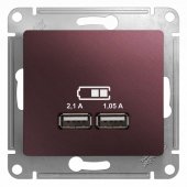 GSL001133; Розетка GLOSSA USB 5В/2100мА 2х5В/1050мА механизм баклажановая