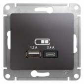 GSL001339; Розетка USB A+С, 5В/2.4А, 2х5В/1.2 А, механизм, графит Glossa