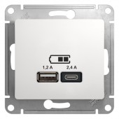 GSL000139; Розетка USB A+С, 5В/2.4 А, 2х5В/1.2 А, механизм, белый Glossa