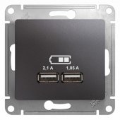 GSL001333; Розетка GLOSSA USB 5В/2100мА 2х5В/1050мА механизм графит