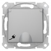 SDN3100160; Sedna Розетка одинарная с заземлением с защитными шторками с крышкой алюминий