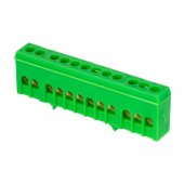 sn0-63-12-ig-r; Шина "0" PE (6х9мм) 12 отверстий латунь зеленый изолированный корпус на DIN-рейку розничный стикер PROxima