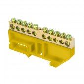 sn0-63-10-dz-r; Шина "0" N (6х9мм) 10 отверстий латунь желтый изолятор на DIN-рейку розничный стикер PROxima