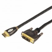 17-6606; Шнур HDMI - DVI-D с фильтрами, длина 5 метров, шелк 24K (GOLD Luxury) (блистер)