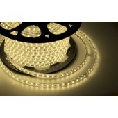 142-606; LED лента 220 В, 10х7 мм, IP67, SMD 2835, 60 LED/m, цвет свечения теплый белый, бухта 100 м