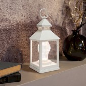 513-052; Декоративный фонарь с лампочкой, белый корпус, размер 10.5х10.5х24 см, цвет теплый белый