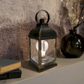 513-053; Декоративный фонарь с лампочкой, бронзовый корпус, размер 10.5х10.5х22.5 см, цвет теплый белый