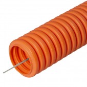 PR.022561; Труба гофрированная ПНД лёгкая 350 Н безгалогенная (HF) оранжевая с/з Ø25 (50м/2600м уп/пал)