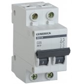 MVA25-2-025-C; Автоматический выключатель GENERICA ВА47-29 2P 25А 4.5кА (С)