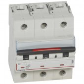 410022; Автоматический выключатель DX³ 36 кА хар-ка С 3P 230/400 В 20 А 4.5 модуля