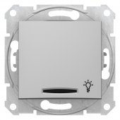 SDN1800160; Sedna Выключатель скрытой установки кнопочный с символом "свет" с подсветкой 10А 250В IP21 алюминий