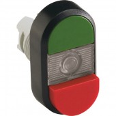 1SFA611141R1108; Кнопка двойная MPD12-11C (зеленая/красная-выступающая) прозрачная линза без текста