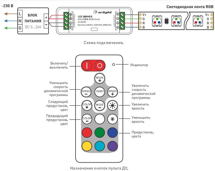 Схема подключения ленты rgb с контроллером