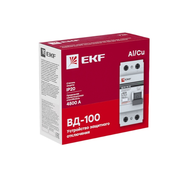 elcb-2-63-30-em-pro; Устройство защитного отключения УЗО ВД-100 2P 63А ...